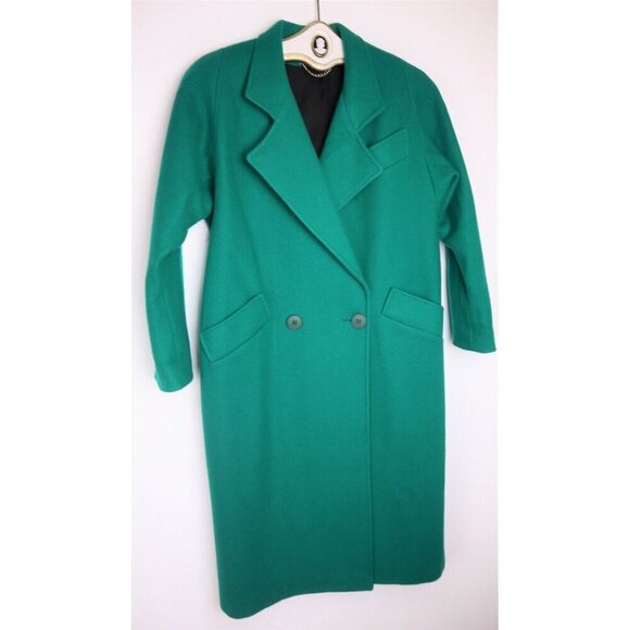 VINTAGE WOMEN'S BRIGHT GREEN WOOL COAT OVERCOAT - ASHLEY SCOTT - SIZE 8P PETITE - Picture 1 of 12